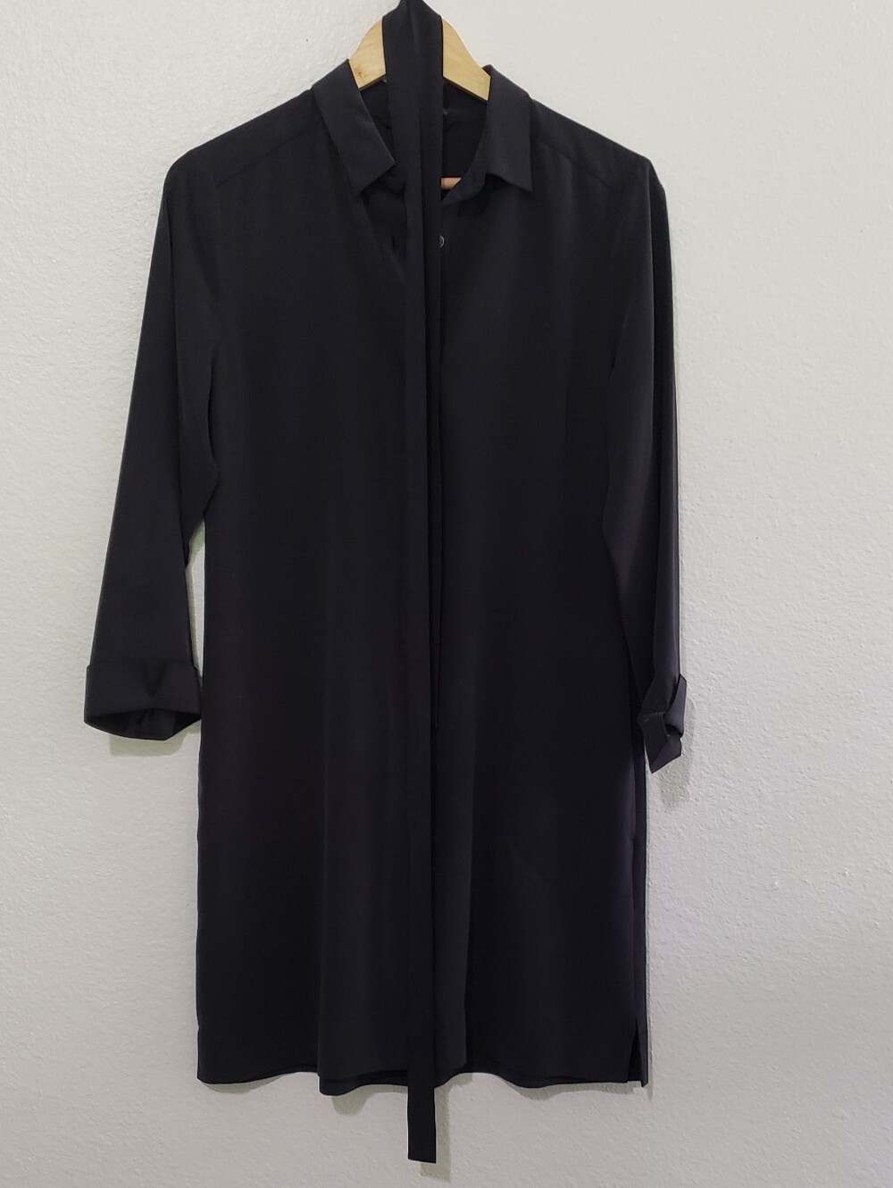 GoSilk Silk Dress Shift Dress With Waist Tie Dark Matte Navy Petite Medium - Picture 11 of 13
